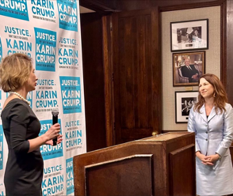 Karen Burgess Introduces Judge Karin Krump At Austin-Area Campaign Event